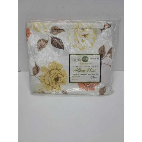 Vintage Sears Twin Fitted Bottom Sheet New Old Stock Made in USA Allover Print - Picture 1 of 3